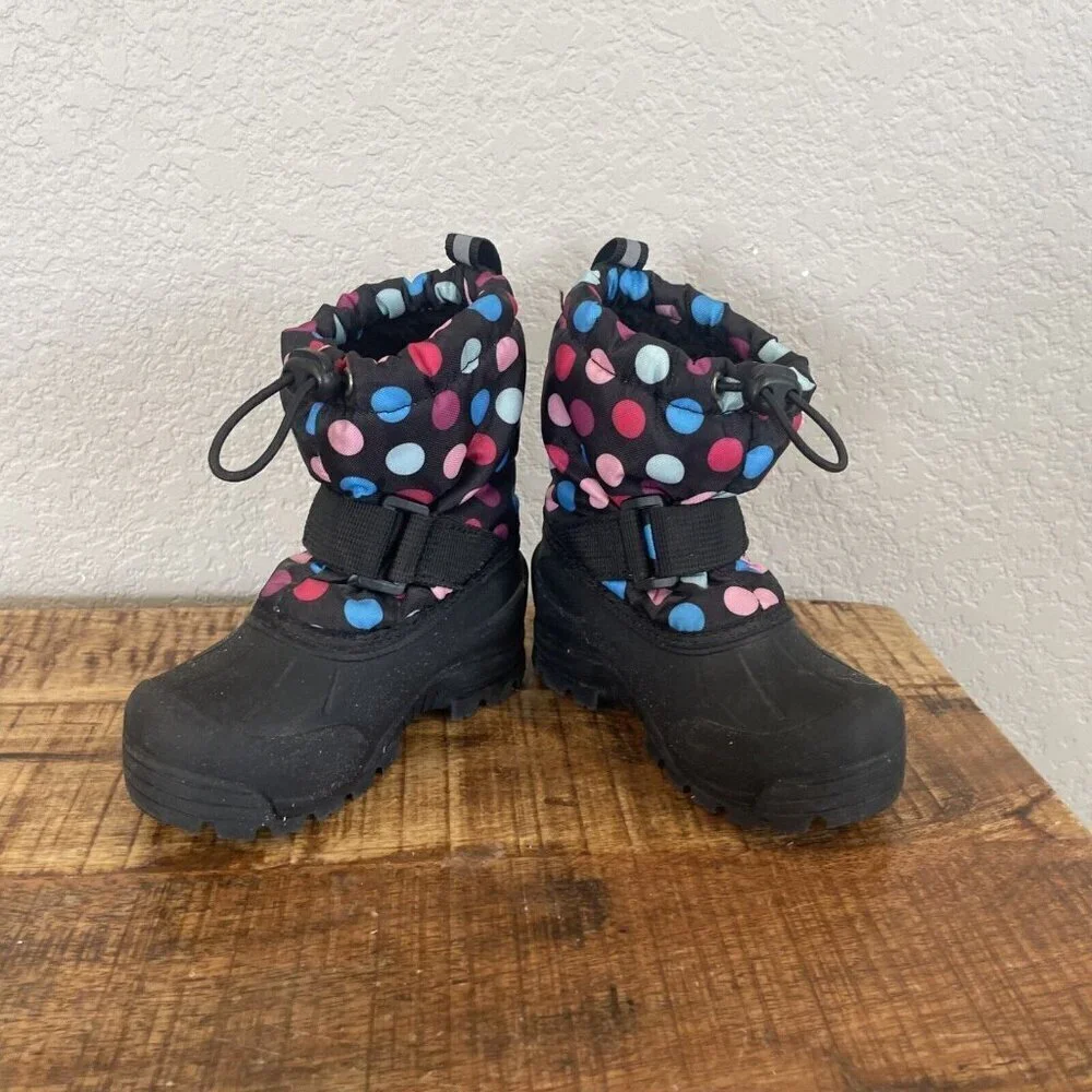 Northside black rubber snow boots polka dot waterproof uppers toddler girl 7